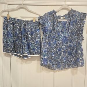 Sandro Blue and White Floral Blouse